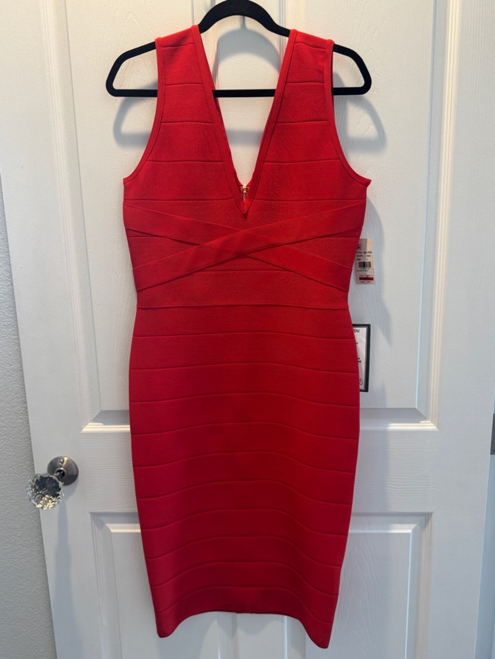 bebe Red V-Neck Bandage Midi Dress